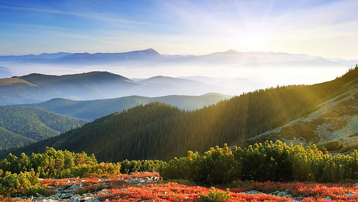 mountain range under blue sky, landscape, hills, scenics - nature, HD wallpaper