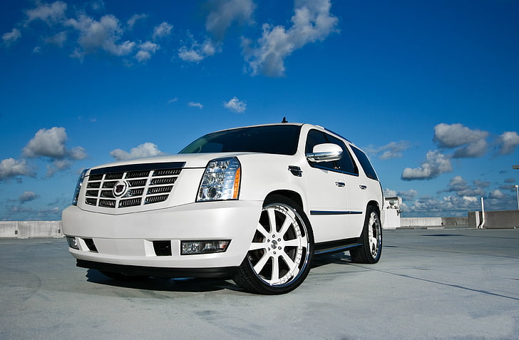 Hd Wallpaper White Cadillac Suv The Sky Clouds The Front Escalade The Escalade Wallpaper Flare