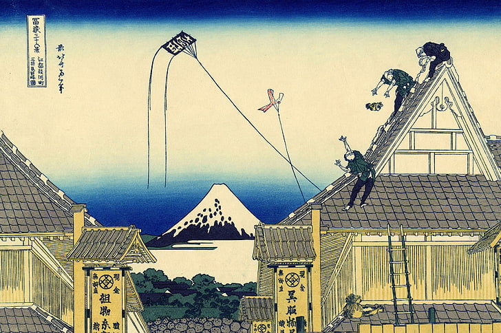 paintings japanese kite rooftops traditional art katsushika hokusai thirtysix views of mount fuji Video Games Street Fighter HD Art, HD wallpaper