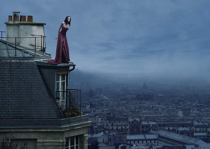 rooftops, women, model, Paris, built structure, building exterior, HD wallpaper