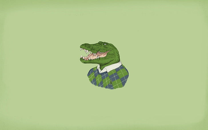 green crocodile wearing shirt illustration, minimalism, lacoste, HD wallpaper