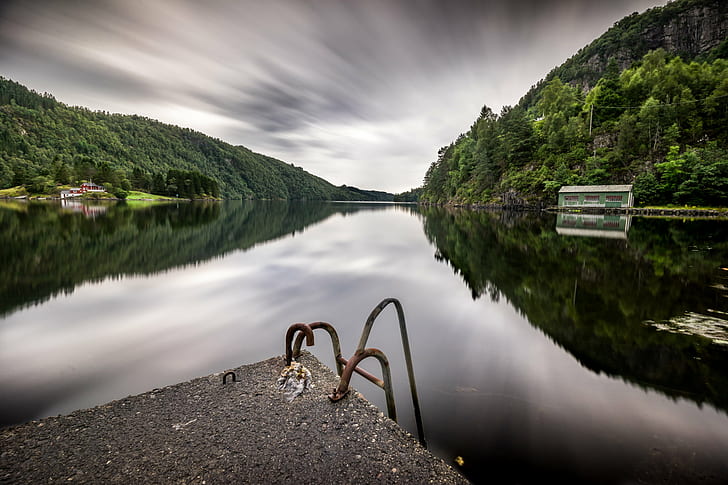 fisheye lens photography of river, norway, norway, Hordaland, HD wallpaper