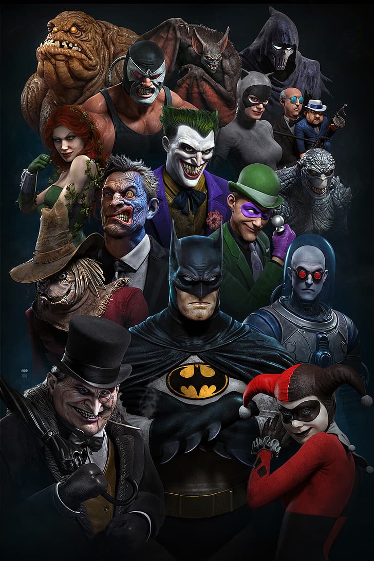 HD wallpaper: Batman, The Penguin, The Riddler, Two-Face, Bane, Poison Ivy  | Wallpaper Flare