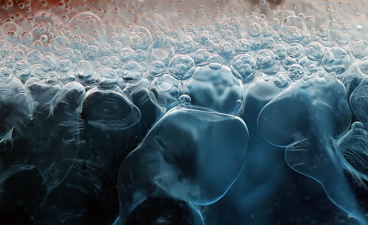 blue, white, liquid, bubbles, HD wallpaper