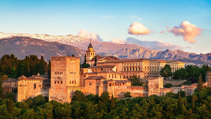 the sky, landscape, the city, Spain, Granada, Alhambra, HD wallpaper