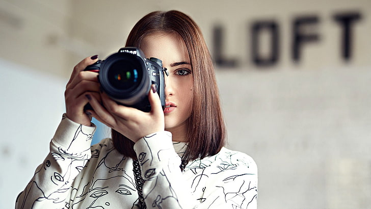 camera, women, model, camera - photographic equipment, photography themes