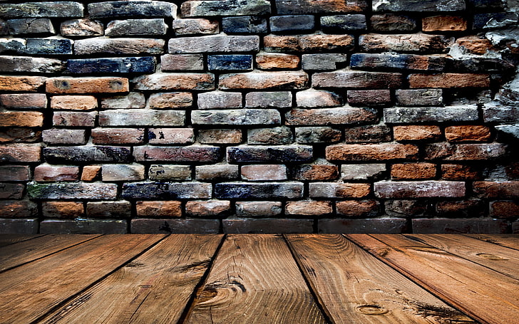 brown wooden surface, wall, bricks, worm's eye view, wood - material