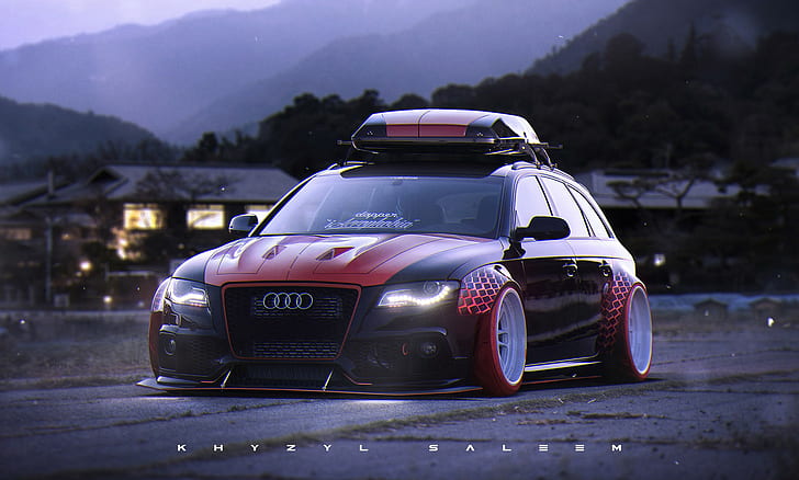 tuning, car, Audi RS4 Avant, Khyzyl Saleem, artwork, HD wallpaper