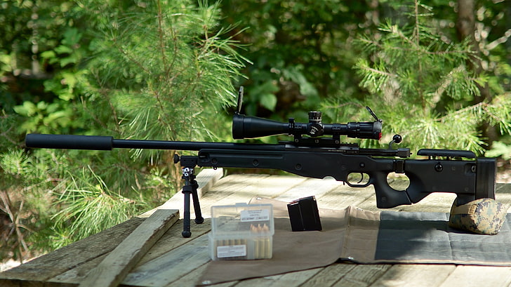 black rifle, sight, muffler, sniper, International AW, Accuracy, HD wallpaper