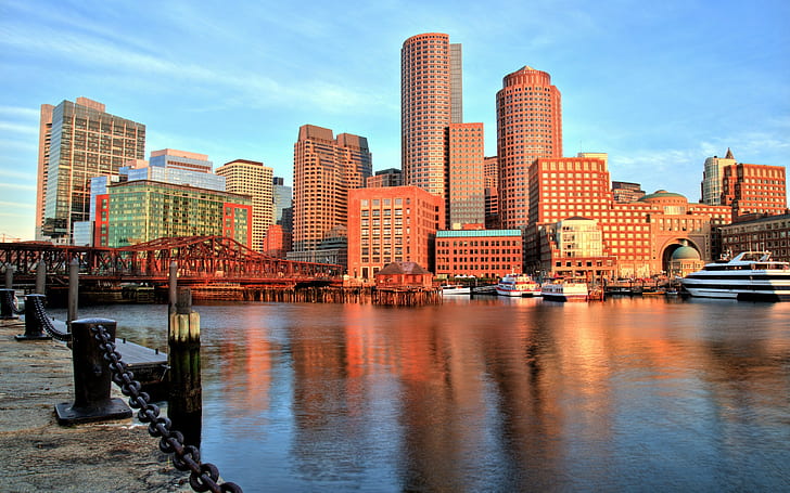 Boston Harbor, Boston, bridge, port, building, bay, waterfront, HD wallpaper