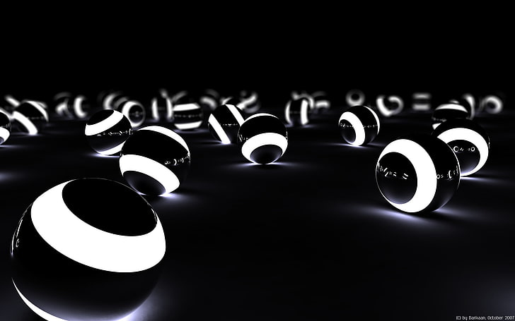 black and white ball toys, abstract, render, balls, digital art, HD wallpaper