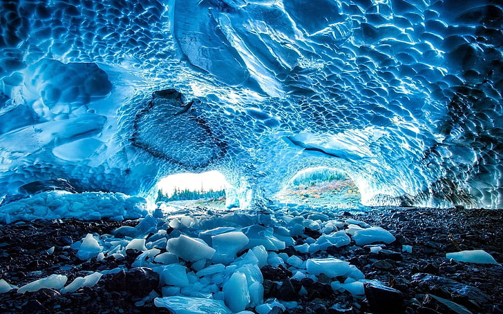 ice cave, landscape, nature, water, winter, cold temperature