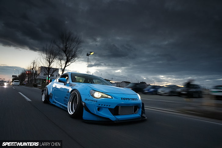 blue Toyota coupe with text overlay, subaru, road, jdm, tuning