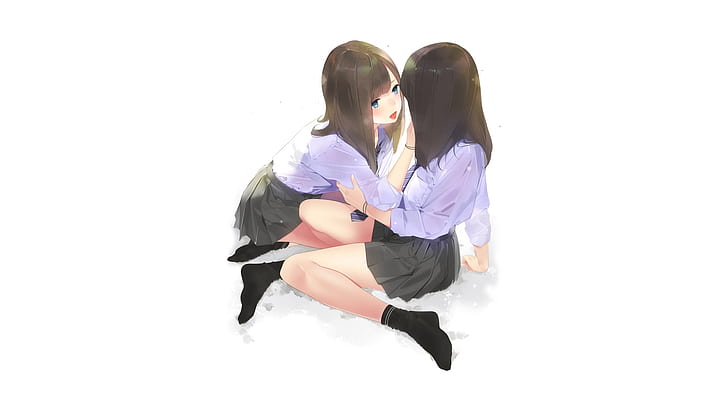 anime girls, original characters, schoolgirl, school uniform, HD wallpaper