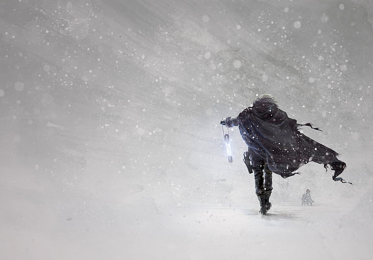 man wearing cape wallpaper, winter, snow, men, fantasy art, artwork