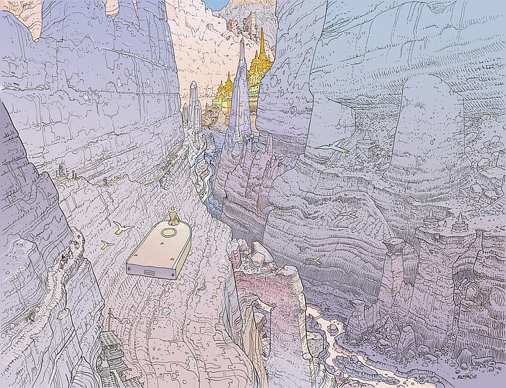 grand canyon illustration, Mœbius, guidance, human representation, HD wallpaper