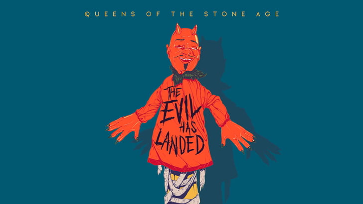 Queens of the Stone Age, villains, simple background, blue background
