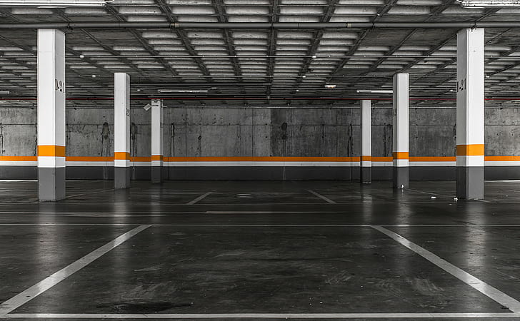 parking lot, garages, architecture, Cesar Bazkez, HD wallpaper