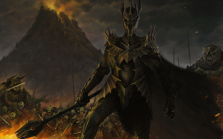 HD wallpaper: Sauron - The Lord of the Rings, person in gray metal armor  near volcano animation artwork | Wallpaper Flare