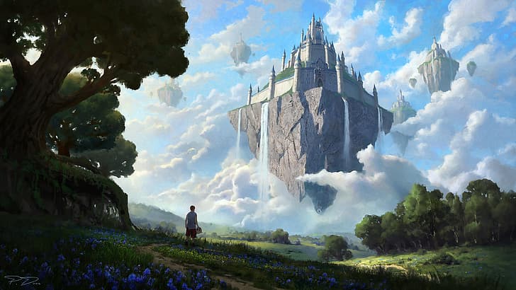 Fantasy castle cloud game sky lake mountain fantasy water green  river HD wallpaper  Peakpx