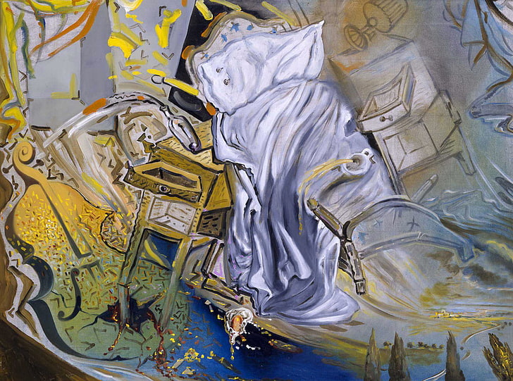 surrealism, picture, Salvador Dali, Ferociously Attacking A Cello, HD wallpaper