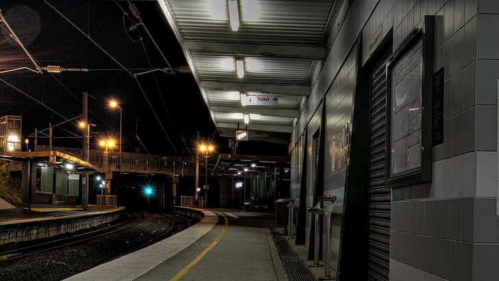 Train Platform Late At Night, station, nature and landscapes