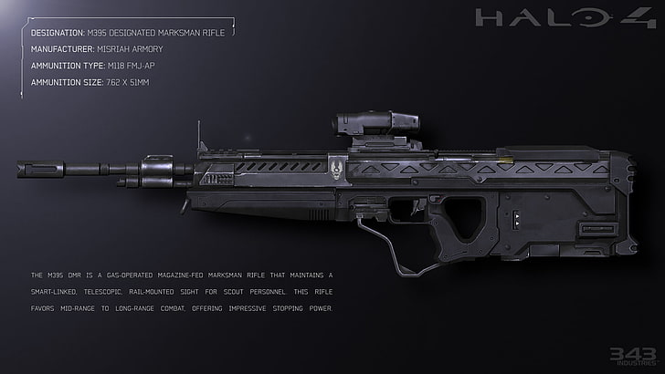 gray Halo 4 rifle illustration, gun, video games, weapon, aggression, HD wallpaper