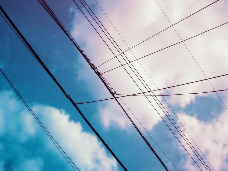 power lines, cloud - sky, cable, low angle view, electricity, HD wallpaper