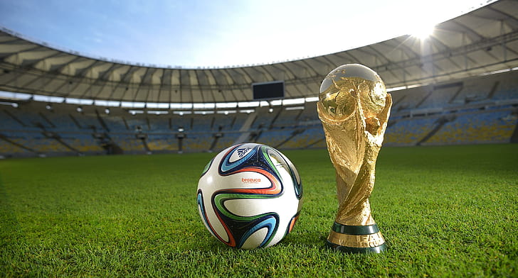 Brazuca ball of the 2014 World Cup in Brazil, gold plated ball award with soccer ball, HD wallpaper