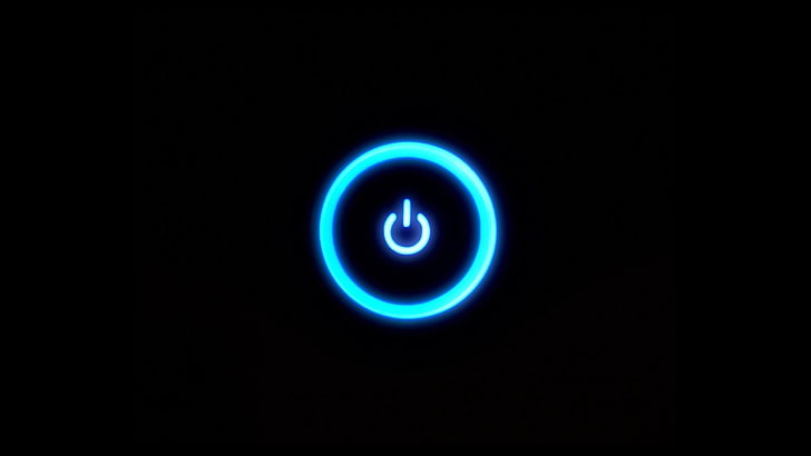 blue neon, light, circle, button, power, graphics, electric blue, HD wallpaper