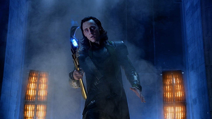 The Avengers, Loki, Movie, Spear, Staff, Superhero, Tom Hiddleston, HD wallpaper