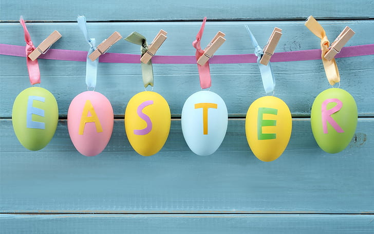 Easter Decorations, green, pink, yellow, and blue easter hanging decors, HD wallpaper
