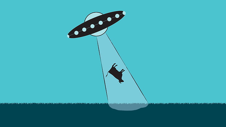 alien spaceship illustration, ufos, aliens, cow, improvisation