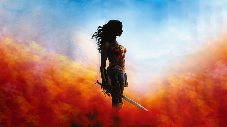 wonder woman 4k hd background, one person, side view, adult