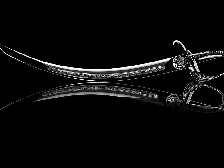 black zulfiqar sword, reflection, rendering, background, widescreen
