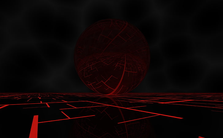 Tech Sphere, red and black wallpaper, Artistic, 3D, blender, cgi, HD wallpaper