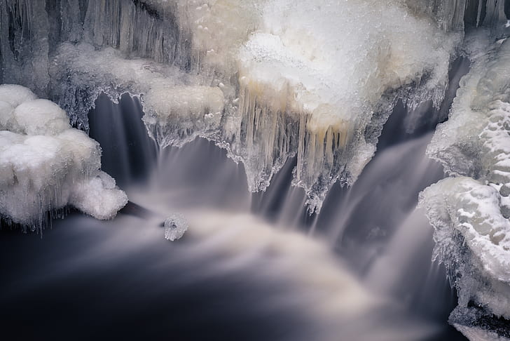 waterfall, ice, winter, nature