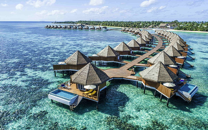 Gaafu Alifu Atoll Maldives Mercure Maldives Kooddoo Resort Water Bungalows Wallpaper For Desktop 2560×1600, HD wallpaper