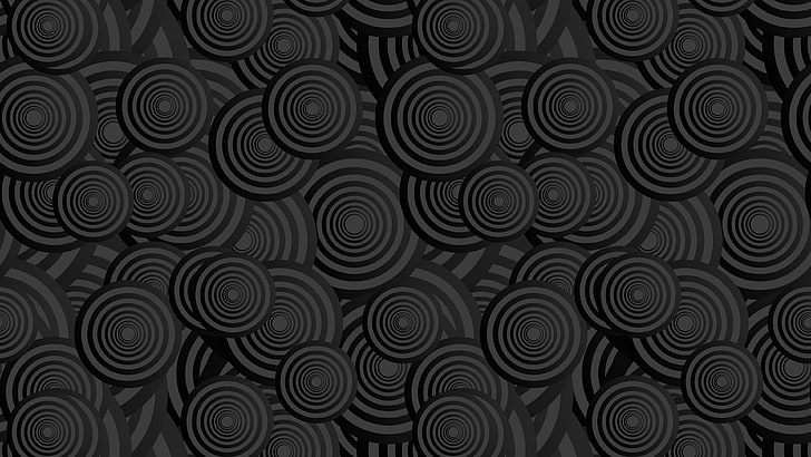 black, dark, circles, pattern, monochrome, design, backgrounds, HD wallpaper
