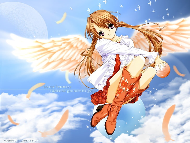 anime, anime girls, wings, Sister Princess, sky, one person, HD wallpaper