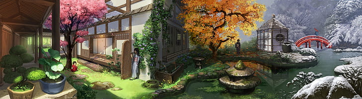 anime artwork anime girls seasons winter spring summer fall, HD wallpaper