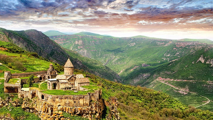 Tatev monastery, brown barn surrounded with trees painting, world HD wallpaper