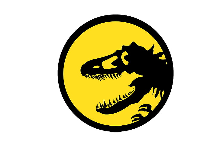 Jurassic Park logo, black, yellow, danger, dinosaur, studio shot