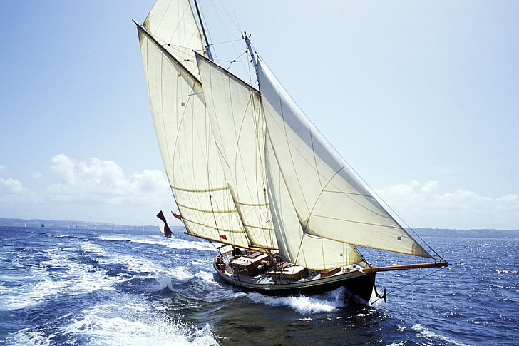white sailing boat, sailing ship, sea, vehicle, water, nautical vessel, HD wallpaper