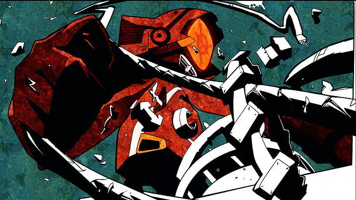 brown, white, and black abstract painting, FLCL, Canti, anime