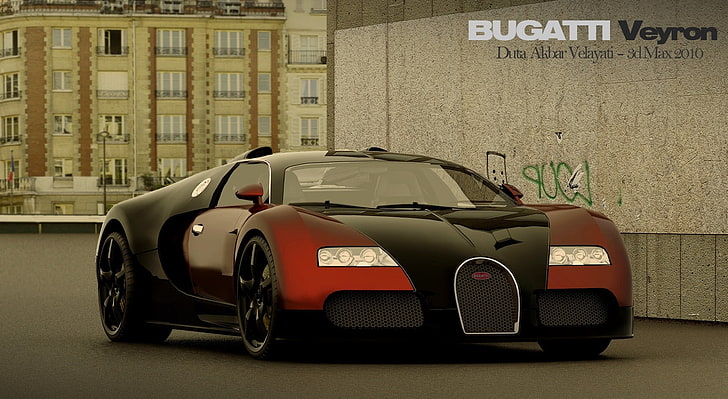 Bugatti Veyron HD Wallpaper, red and black Bugatti Veyron sports car