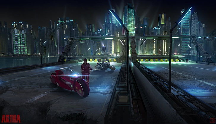 Akiba digital illustration, bridge, future, fiction, building, HD wallpaper