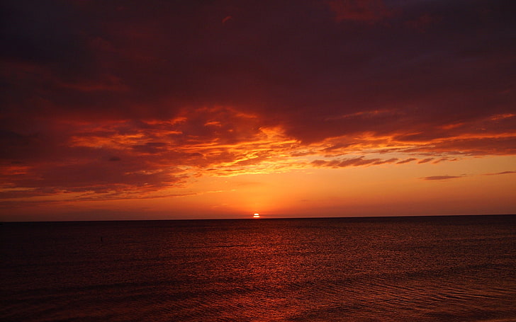 sunset, sea, water, sky, horizon, scenics - nature, cloud - sky, HD wallpaper
