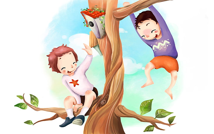 HD wallpaper: children playing on a tree digital wallpaper, drawing, kids,  fun | Wallpaper Flare