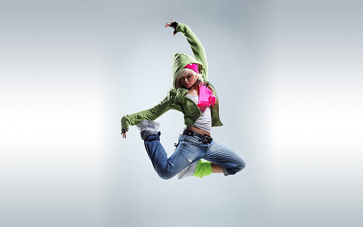 dancing, mid-air, jumping, full length, one person, motion